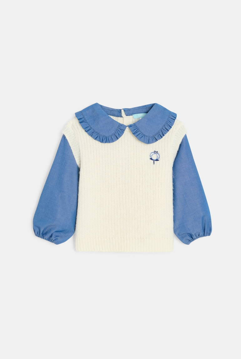 Camisa jersey efecto 2 en 1 azul bebé niña 1