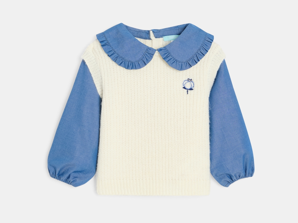 Chemise pull effet 2 en 1 bleu bébé fille 1