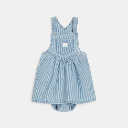 Robe Salopette Rayée Bleu Bébé Fille - Rayures Bleu - 12M - OBAIBI