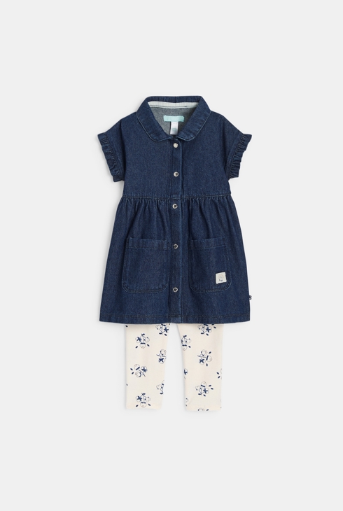 Kleid Raw Denim blau und Leggings Kleinkind Mädchen 1
