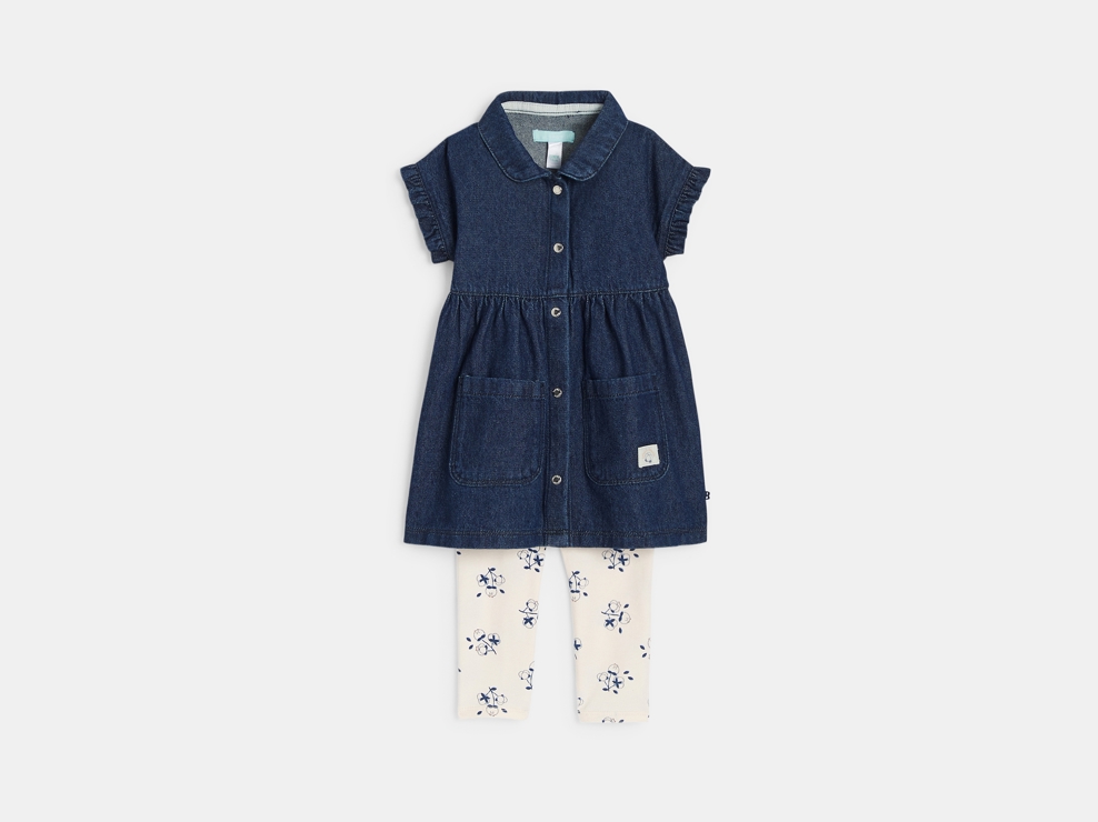 Robe denim brut bleu et legging bébé fille 1