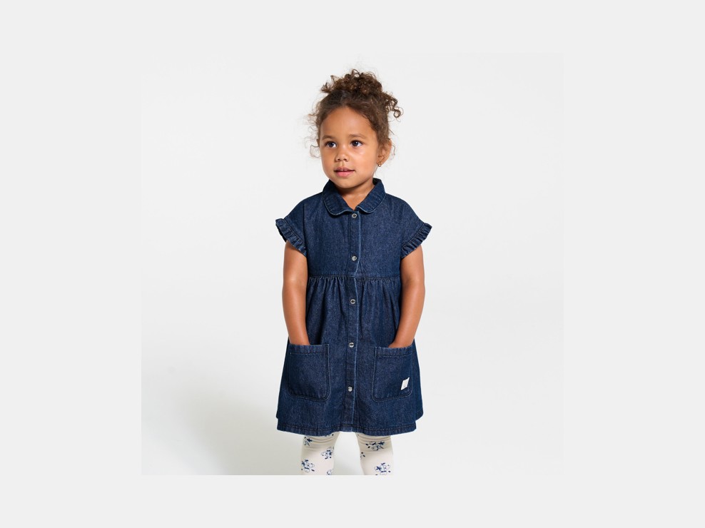 Robe denim brut bleu et legging bébé fille 1