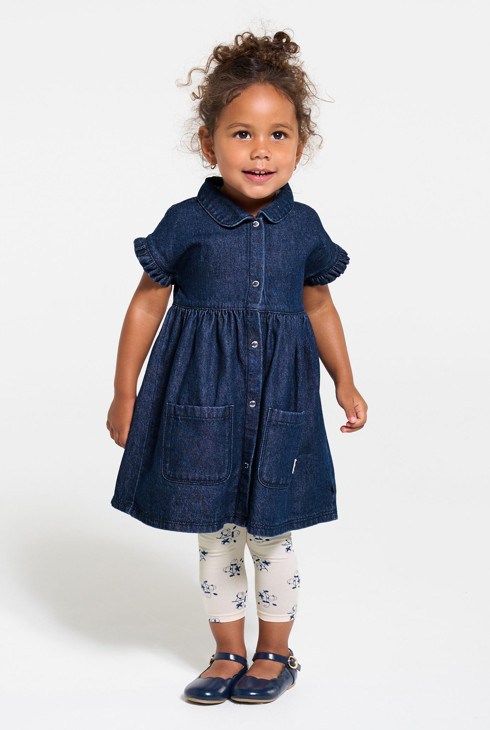 Kleid Raw Denim blau und Leggings Kleinkind Mädchen 2