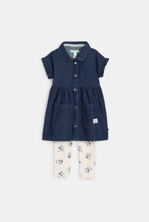Robe denim brut bleu et legging bébé fille 1