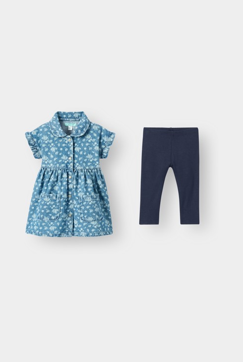 Robe denim et legging bleu bébé fille