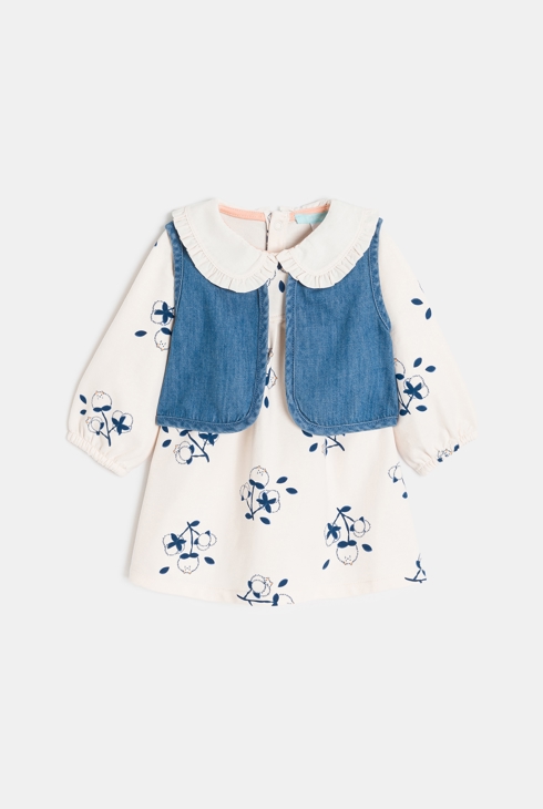 Kleid Molton leicht mit Jeansweste weiß Kleinkind Mädchen 1