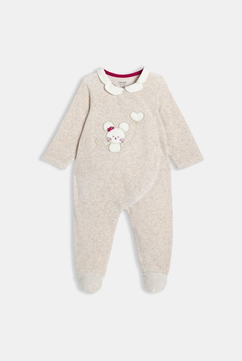 Baby girl's ecru velvet sleepsuit and cardigan 2