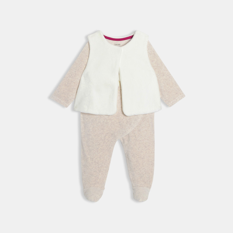 Samtstrampler und Strickjacke ecru Kleinkind Mädchen