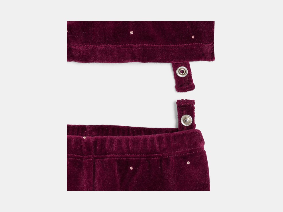 Samtpyjama in Bordeaux mit Katzenmotiv für kleine Mädchen 2