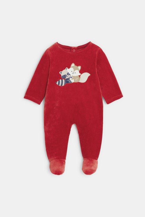 Dors-bien velours animaux rouge bébé mixte 1