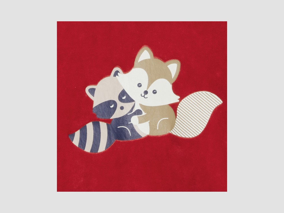 Roter Schlafoverall aus Samt mit Tieren für Babys unisex 2