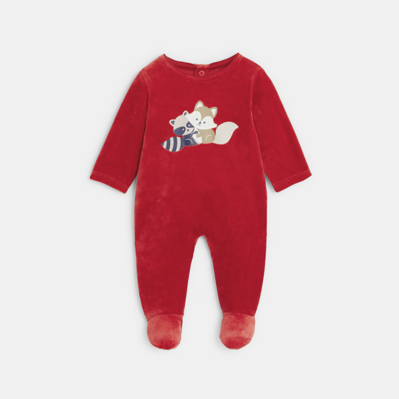 Roter Schlafoverall aus Samt mit Tieren für Babys unisex