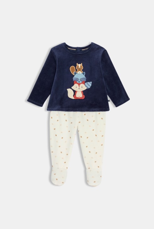 Pyjama velours animaux bleu bébé garçon 1