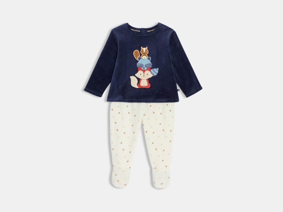 Pyjama velours animaux bleu bébé garçon 1