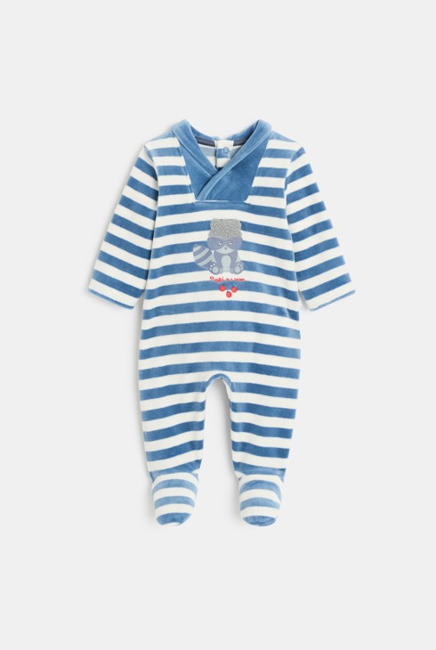 Pelele de terciopelo de rayas azul bebé niño 1