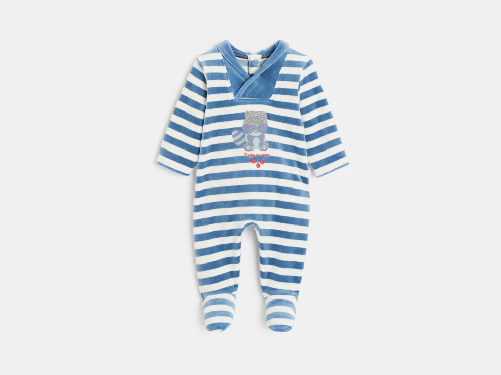 Pelele de terciopelo de rayas azul bebé niño 1