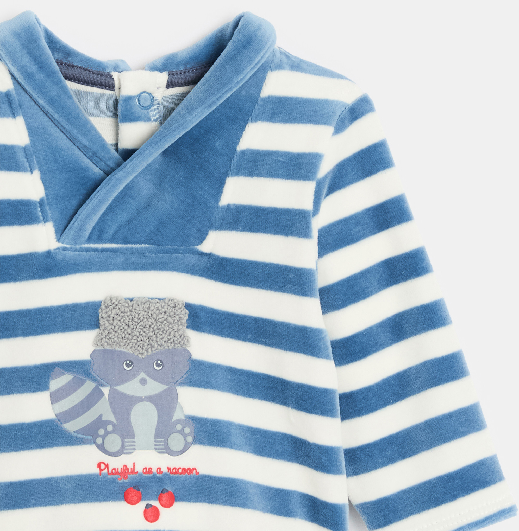 Strampler aus Samt gestreift blau Kleinkind Junge 2