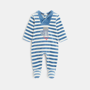 Strampler aus Samt gestreift blau Kleinkind Junge