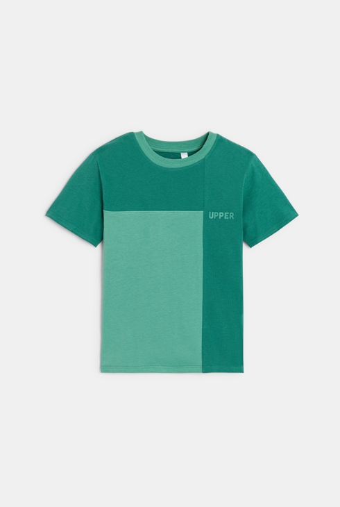Kurzarm-T-Shirt Colorblock grün Jungen 1