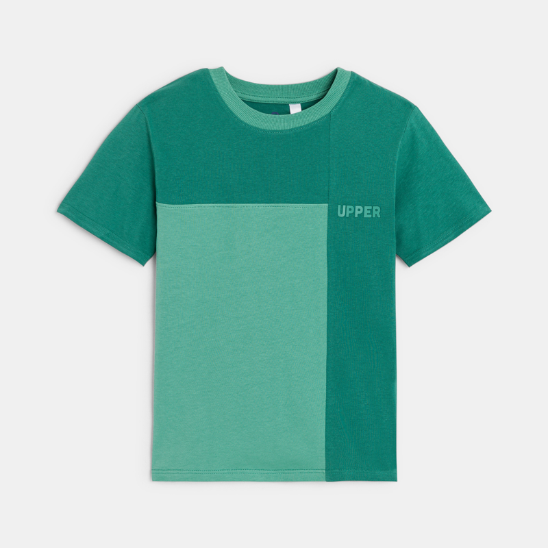 Kurzarm-T-Shirt Colorblock grün Jungen