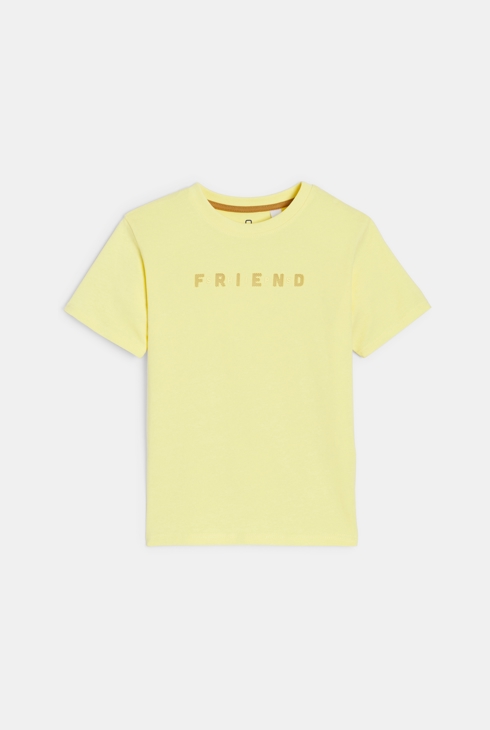 Camiseta de manga corta con mensaje amarillo niño 1