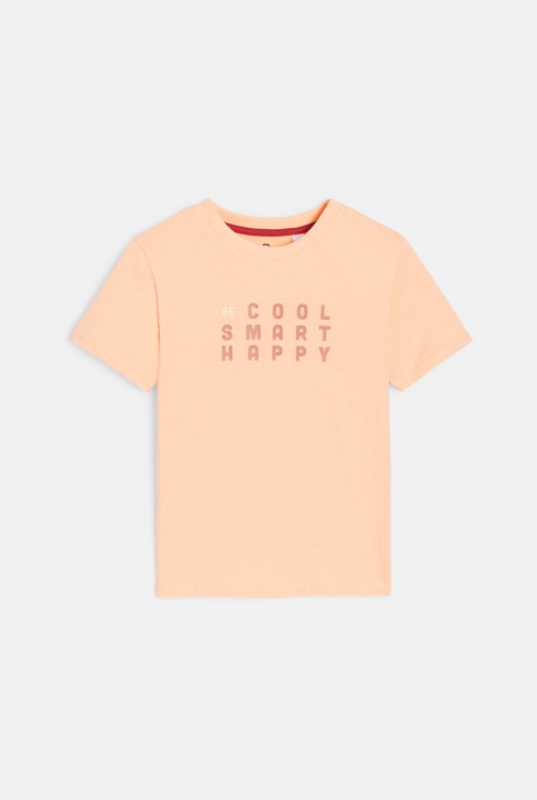 Camiseta de manga corta con mensaje naranja pastel niño 1