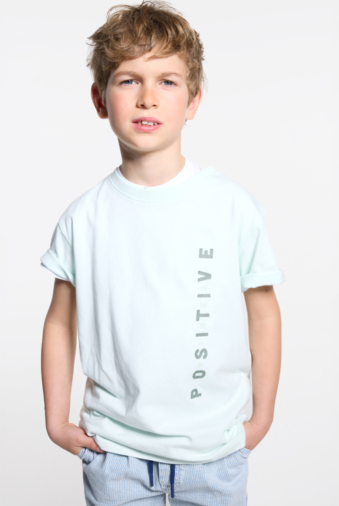 T-shirt a maniche corte con scritta verde acqua per bambino 2