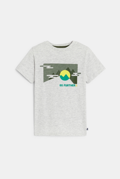 Camiseta de manga corta con mensaje gris jaspeado niño 1