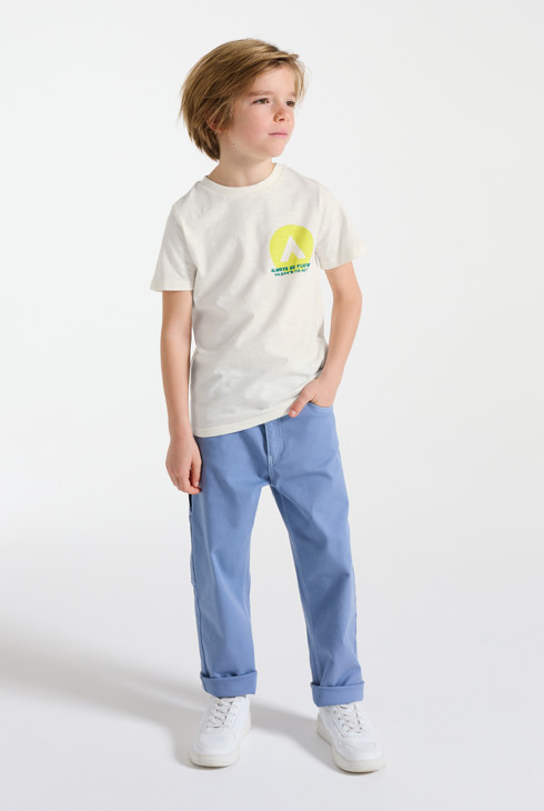 Boy's white slogan T-shirt with short sleeves 1