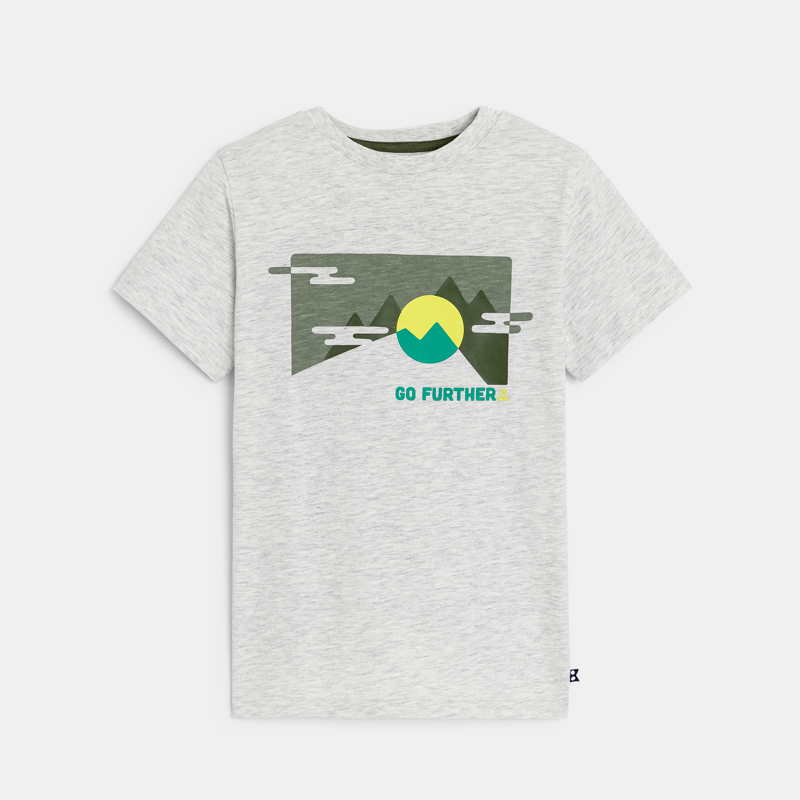 Kurzarm-T-Shirt mit Schriftzug grau meliert Jungen