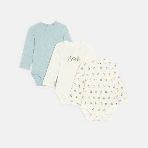 Body Col Montant Pingouin Blanc Bébé Garçon - Imprimé Bleu - 23M - OBAIBI