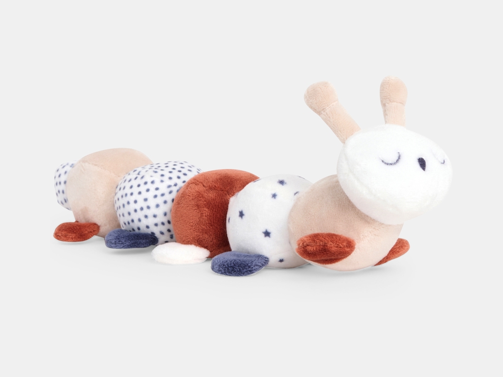 Peluche doudou velours chenille orange naissance 1