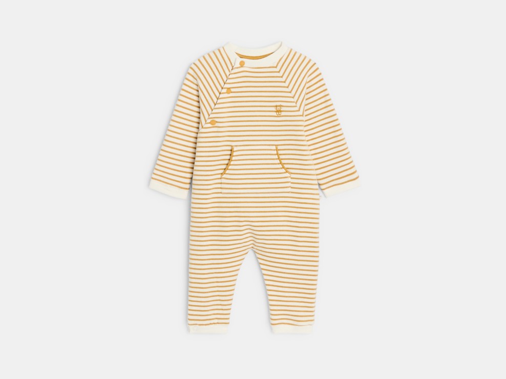 Mono largo muletón a rayas amarillo bebé niño 1