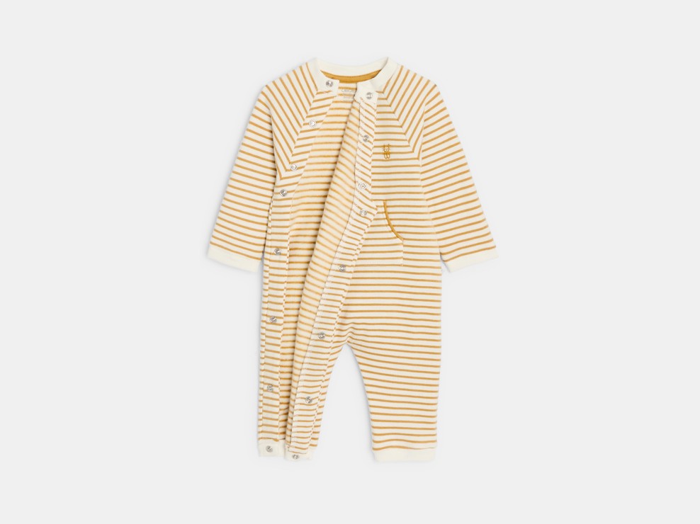 Combi longue molleton rayée jaune bébé garçon 2