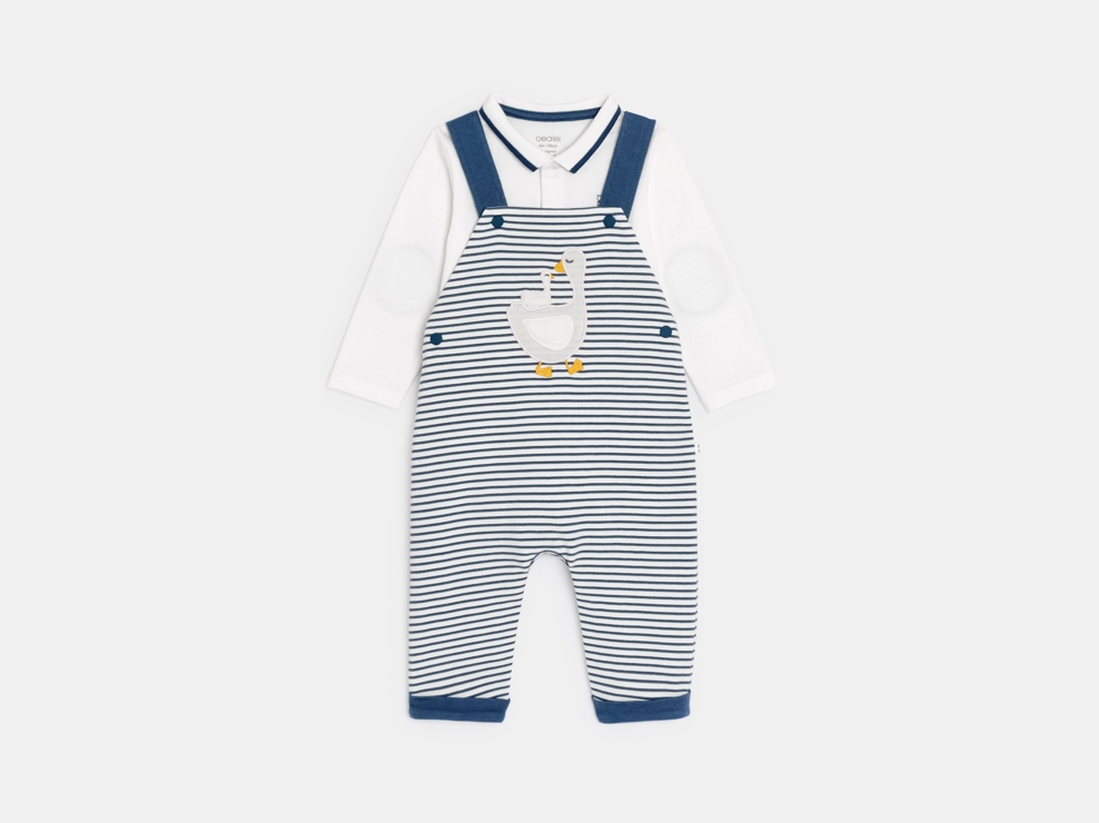 Peto punto de canalé a rayas oca y bodi azul bebé niño 1