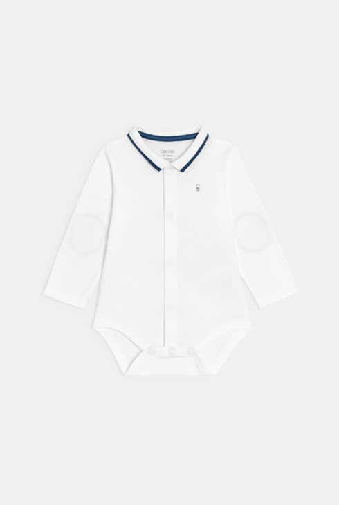 Baby boy's striped rib-knit goose dungarees and blue bodysuit 2