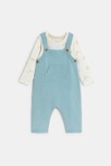 Salopette maille tricot et body bleu bébé naissance garçon