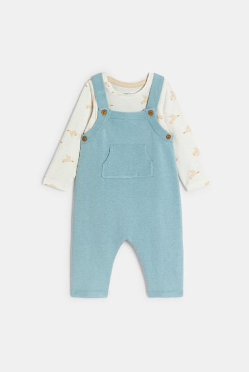 Salopette maille tricot et body bleu bébé naissance garçon 1