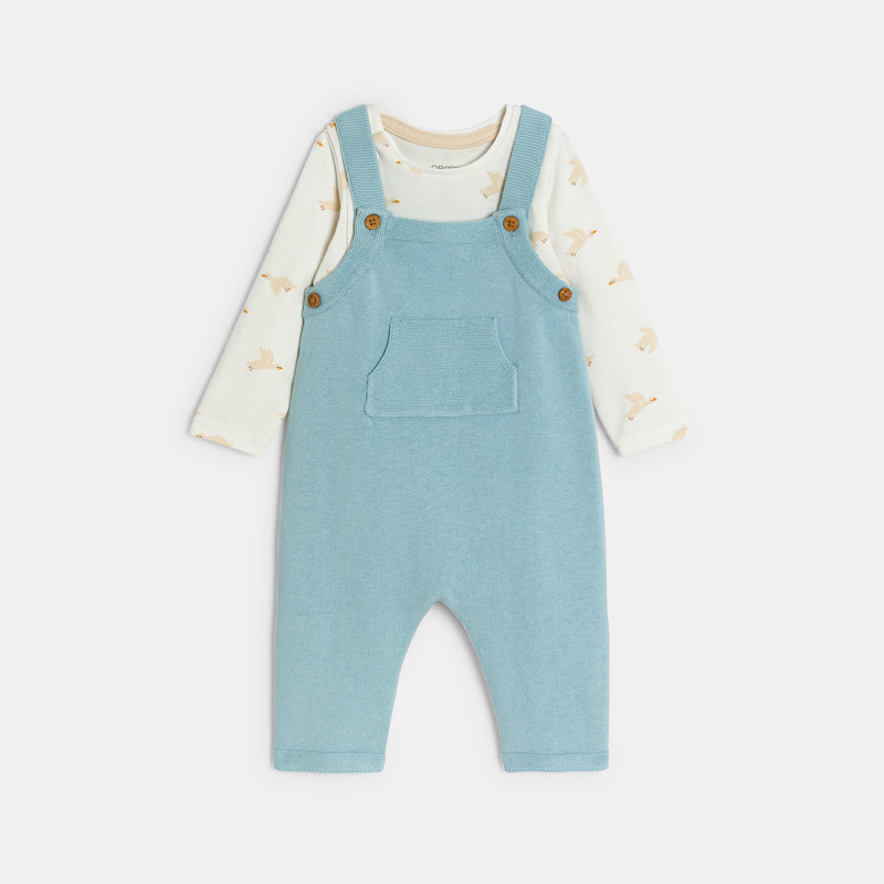 Strick-Latzhose und Body blau Kleinkind Geburt Junge