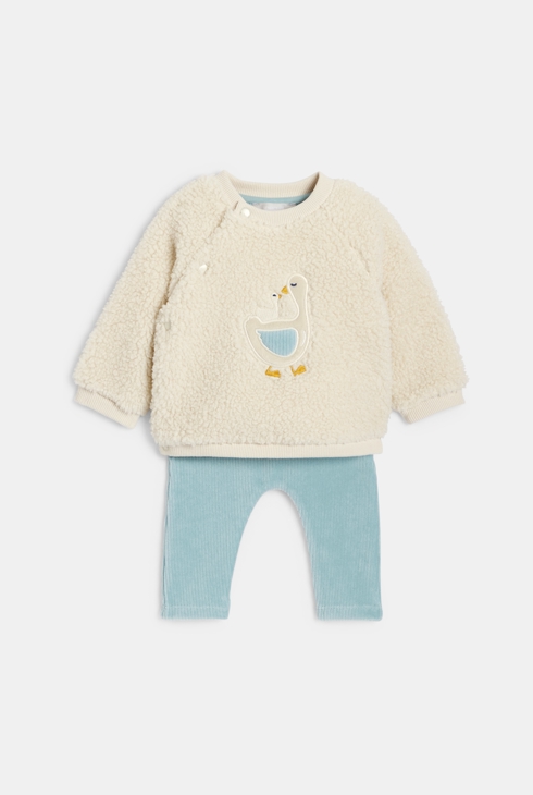 Pull doux sherpa et legging velours côtelé blanc bébé naissance garçon 1