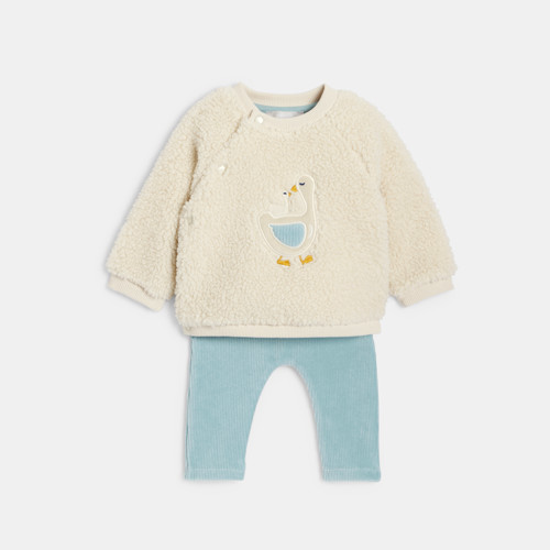 Pull Doux Sherpa Et Legging Velours Côtelé Blanc Bébé Naissance Garçon - Ecru - 6M - OBAIBI