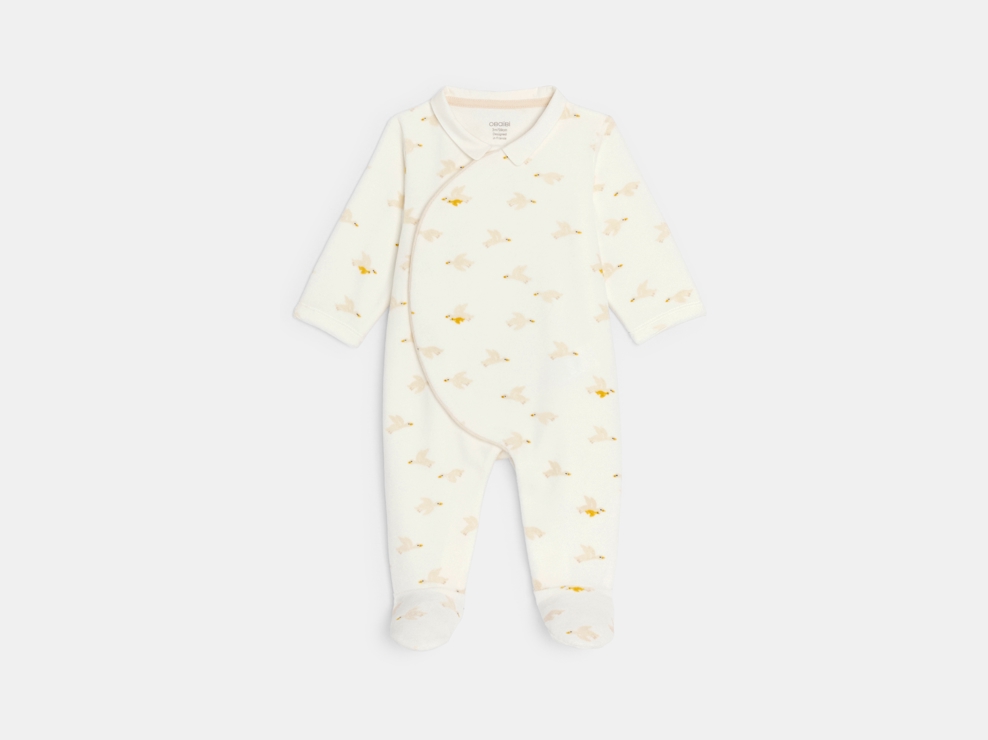 Strampler aus Samt mit Gänsen beige Kleinkind Junge 1