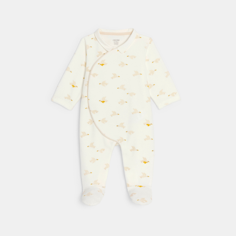 Strampler aus Samt mit Gänsen beige Kleinkind Junge