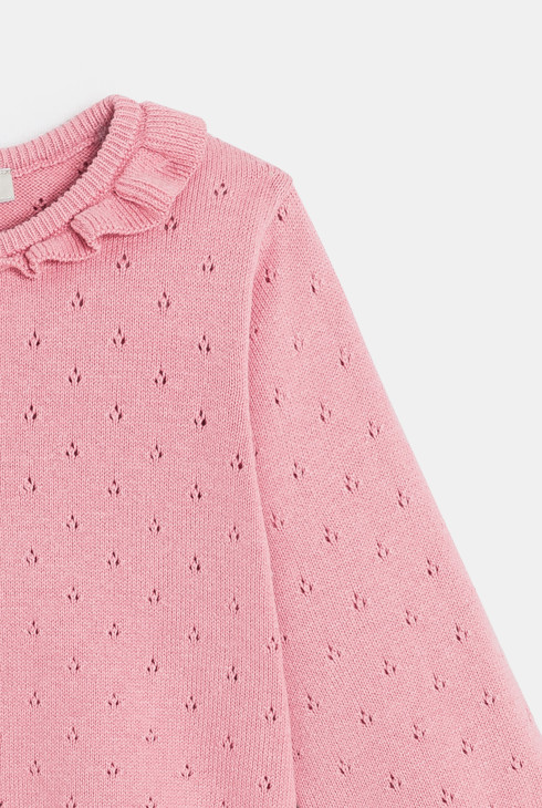 Gilet maille tricot pointelle rose bébé fille