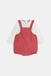 Salopette courte velours brodé et body rouge bébé fille