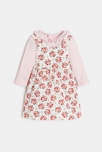Robe à bretelles velours fleurs et body rose bébé fille