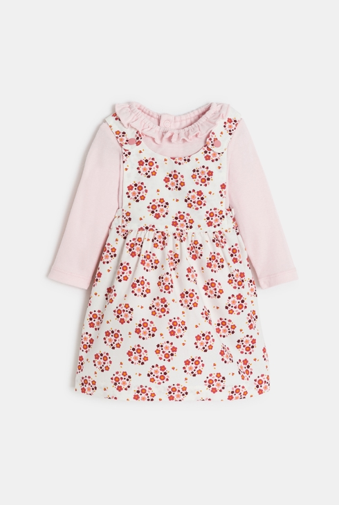 Robe à bretelles velours fleurs et body rose bébé fille 1
