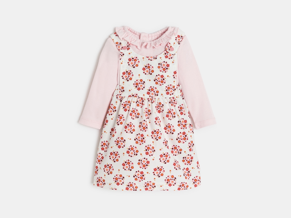 Vestido de tirantes pana flores y bodi rosa bebé niña 1