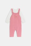 Salopette longue maille tricot et body rose bébé fille
