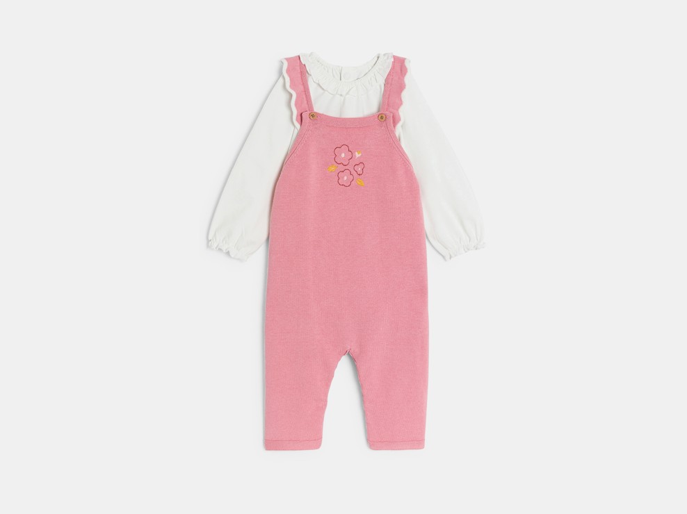 Mono largo punto y bodi rosa bebé niña 1